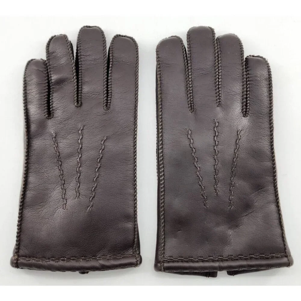 Vintage Avon Novahide Brown Faux‎ Leather Vinyl Gloves Acrylic Lined Size M